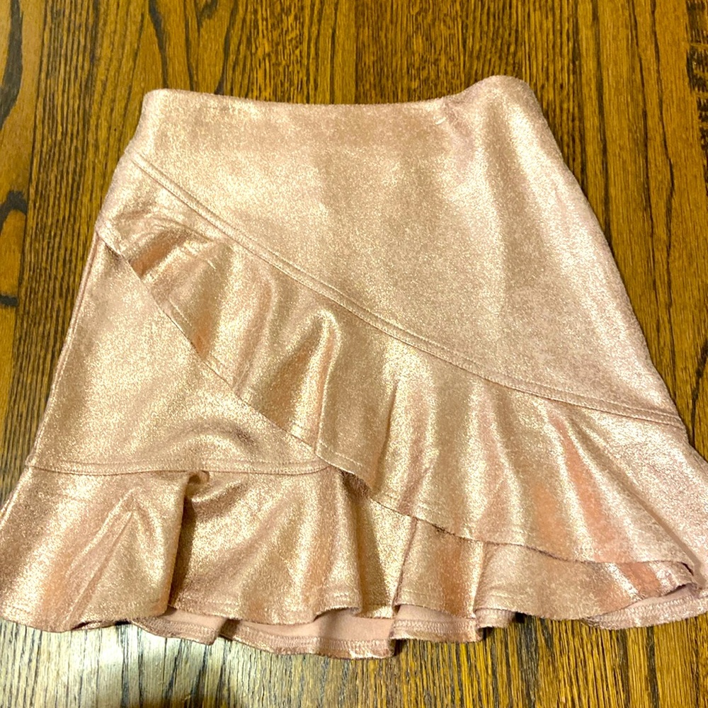 Kidpik rose gold tiered sueded skirt.